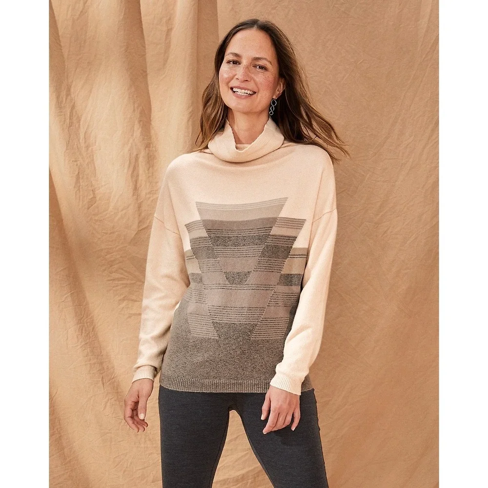 prAna‎ Frosted Pine Organic Cotton Sweater Sz L Beige Cowl Neck Pullove Soft